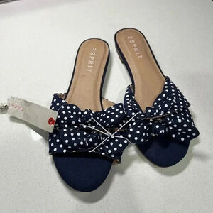 NEW Esprit sandals size 10 flats Navy with White polka dots never worn
